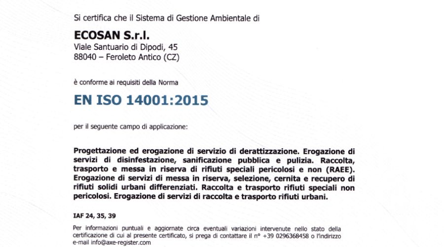 Certificato ISO 14001:2015