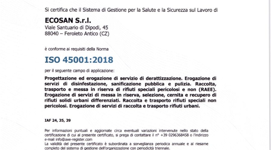 Certificazione ISO 45001:2018